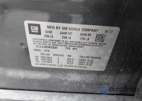 2017 Chevrolet Trax Lt from USA, damaged, VIN KL7CJLSB2HB228301